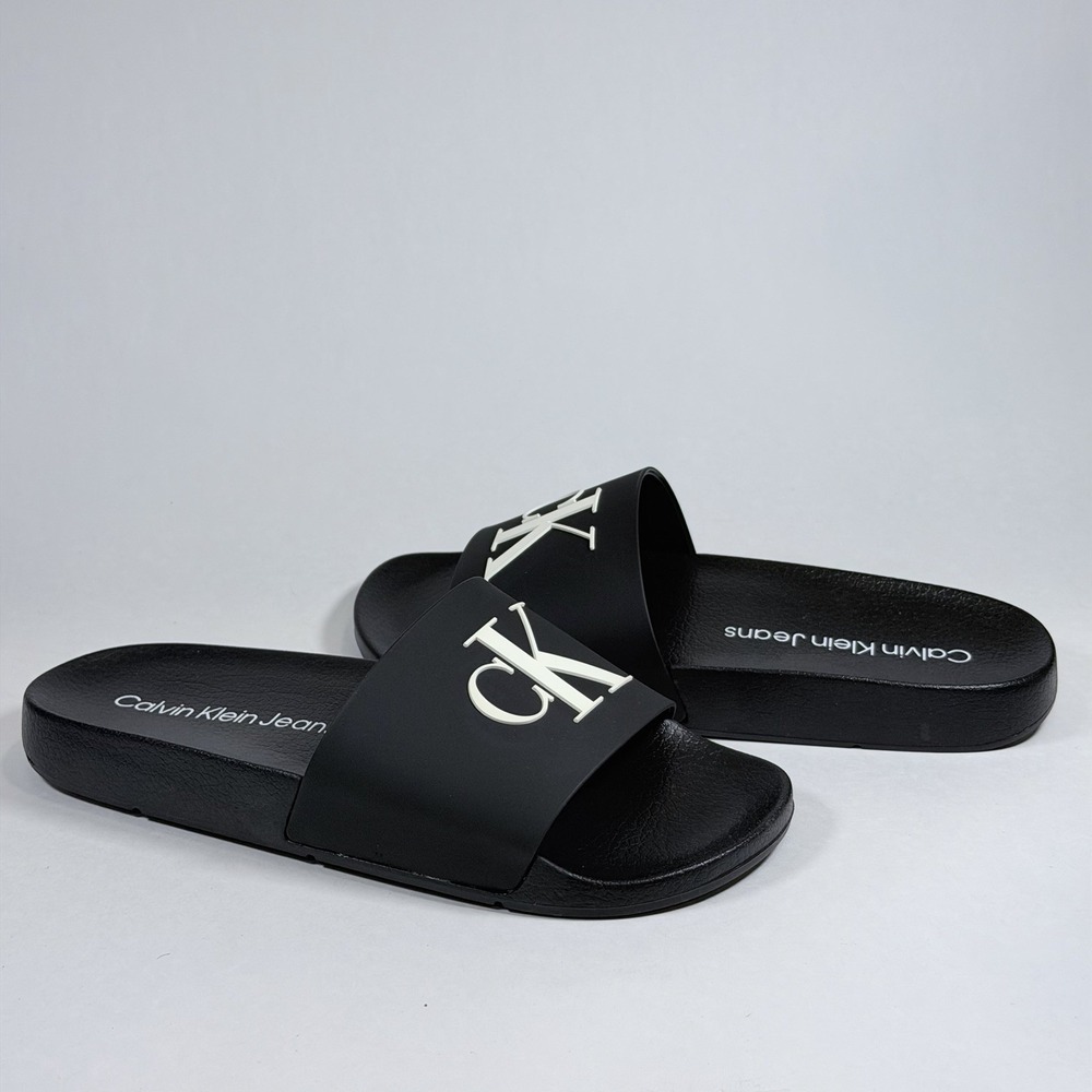 Calvin Klein Size-6M Womens Slide Sandals Arin Logo‎ Beach Black